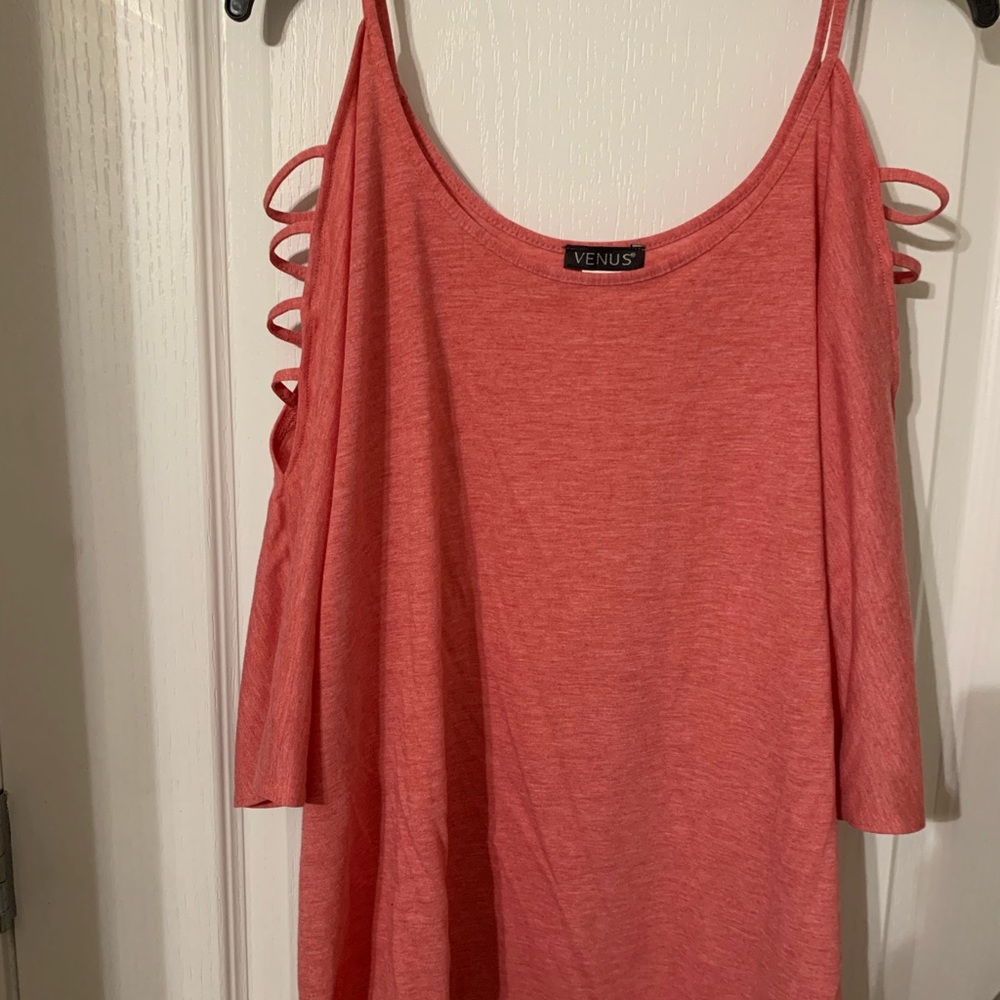 Peach cold shoulder blouse